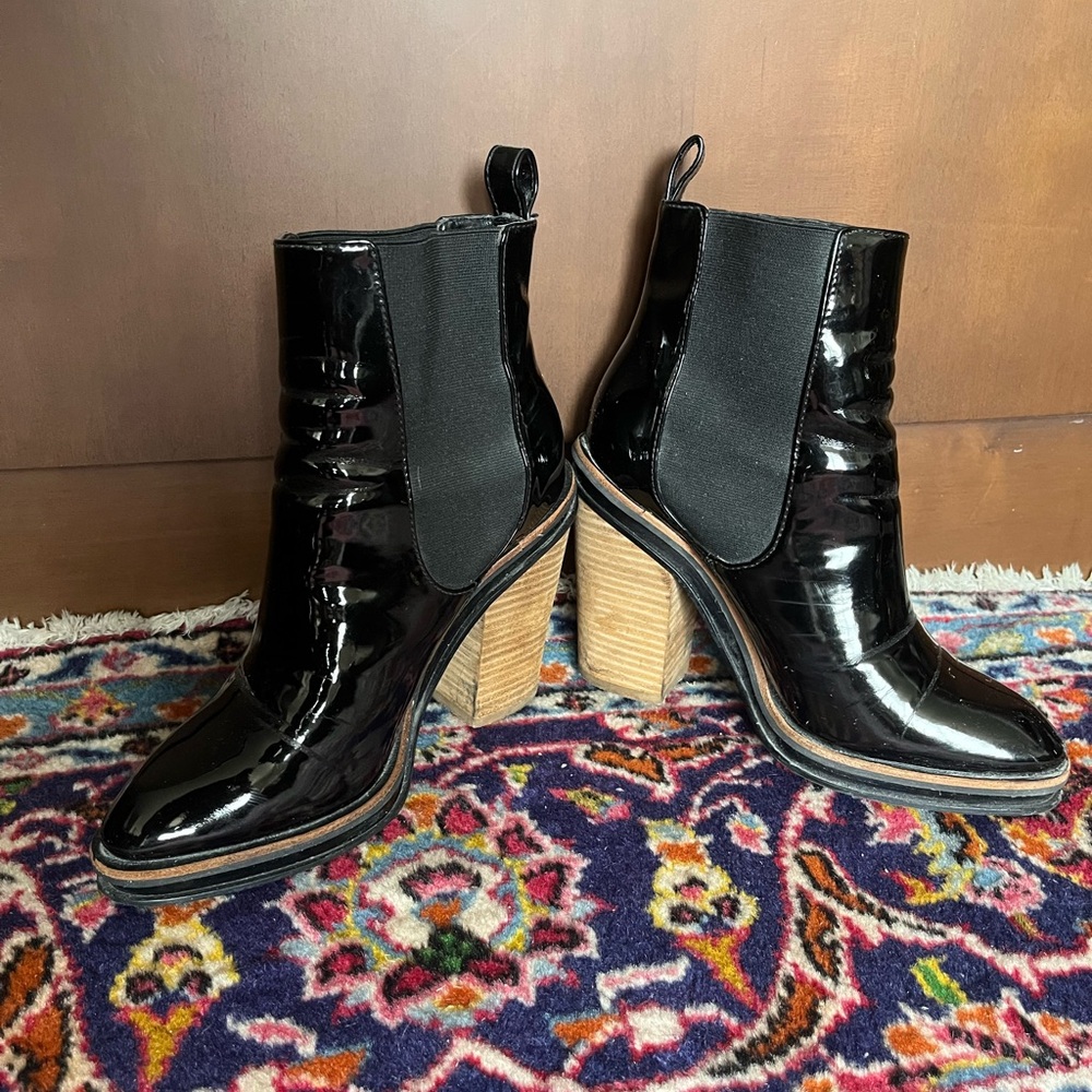 Aldo Black Heeled Boots with Glossy Patent Finish